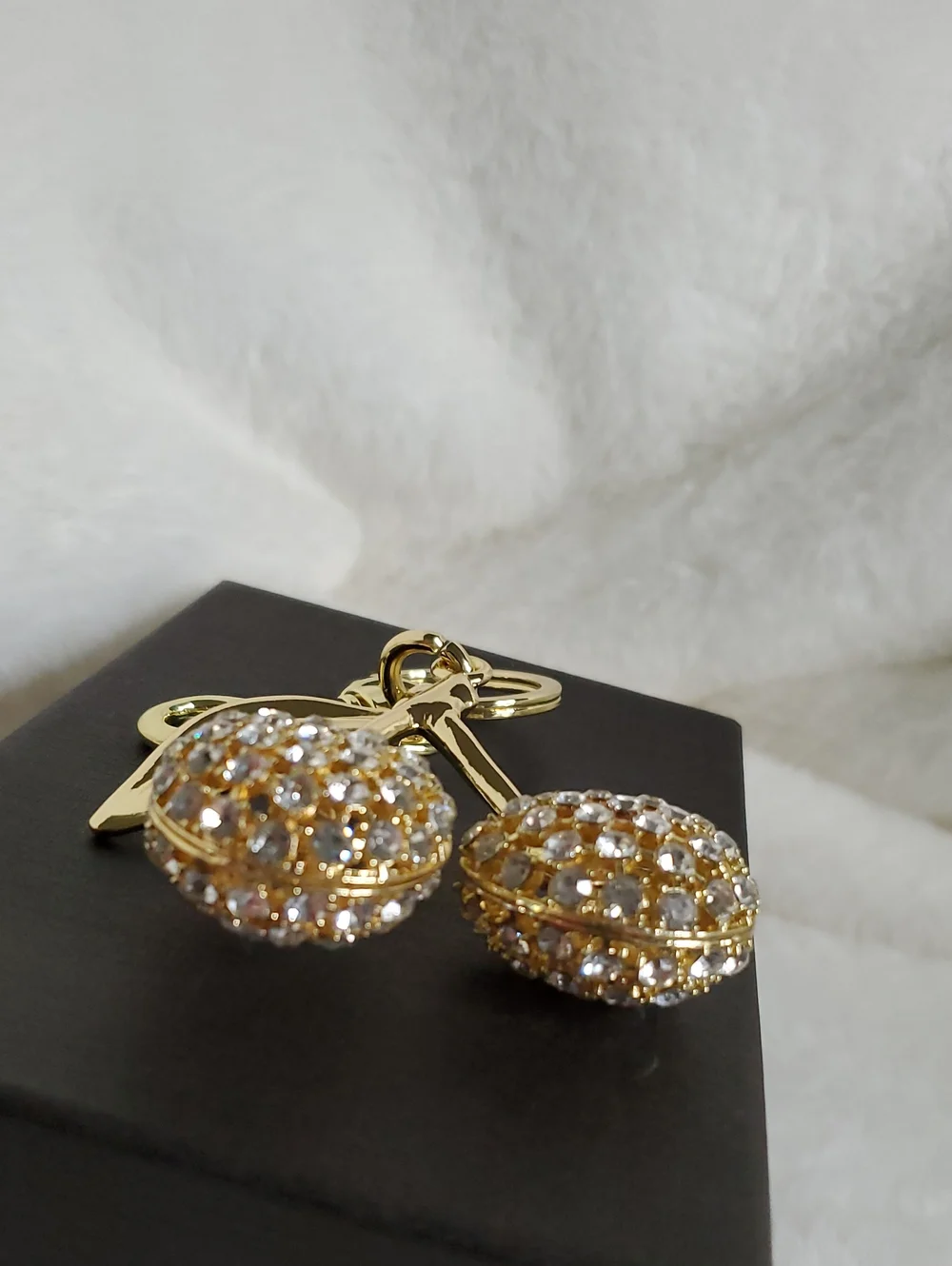 Gold Crystal Cherry Charm Keychain